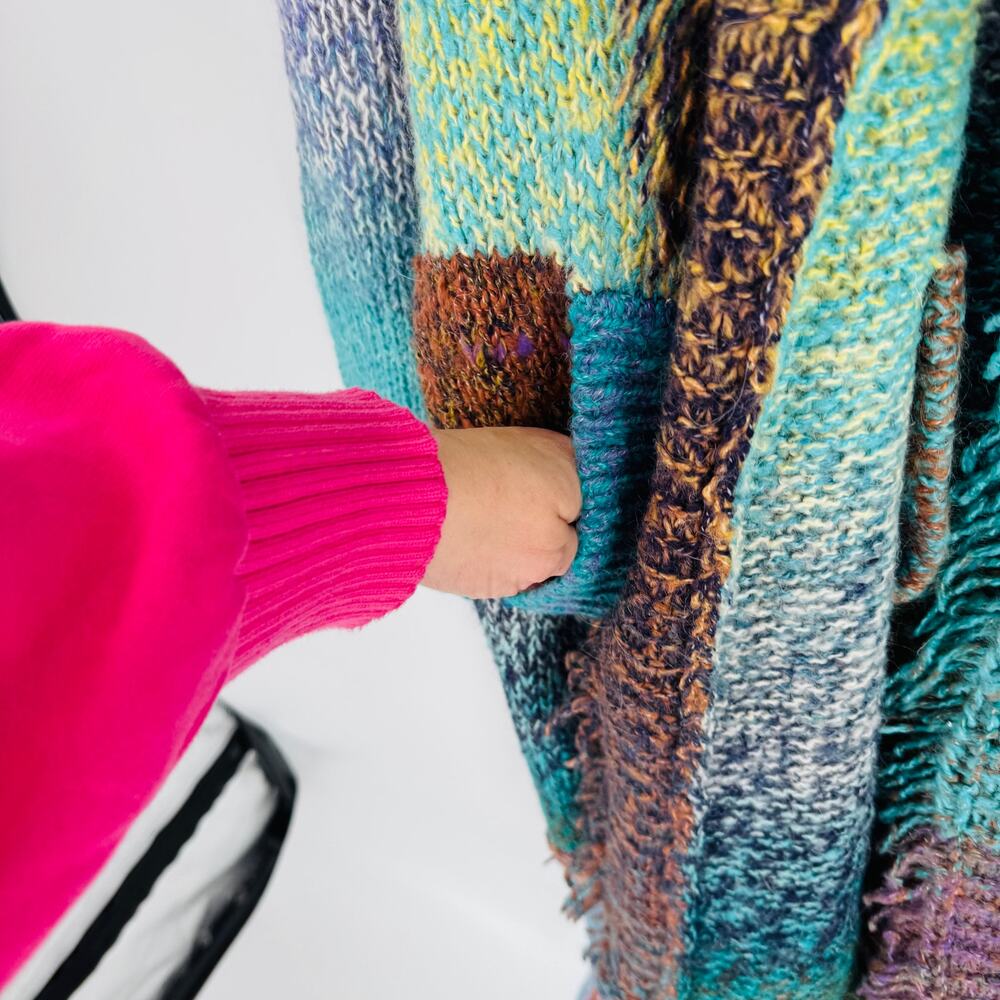 Anthropologie Multicolor Gradient Knit Cardigan - Teal, Yellow, Purple - Picture 9 of 10